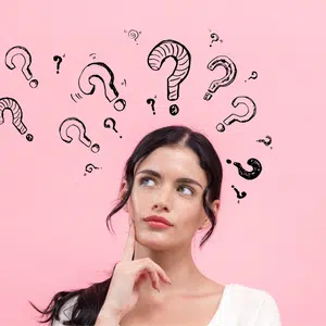 Woman with questions marks asking how easy it is to sell avon